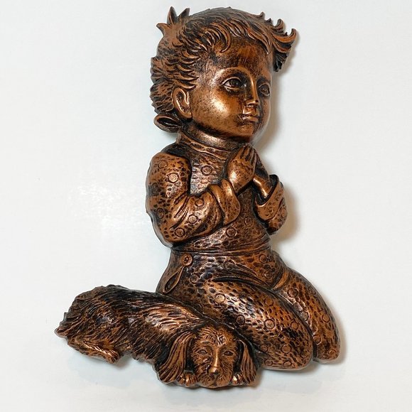 Vintage Faux Copper Praying Boy by Coppercraft Wall Plaque - Picture 1 of 5